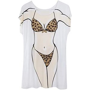 Grappige Vrouwen Zomer Strand Bikini Cover-up T-shirt Lange Tee Tops Badmode Kip Party Fancy Dress Verjaardagscadeau Pyjama, Luipaard Print