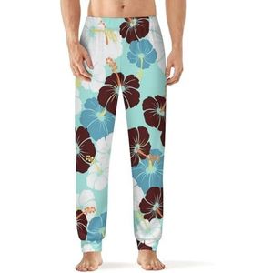 Hawaiiaanse Hibiscus Bloemen Mannen Slaap Pyjama Lounge Broek Rechte Fit Slaap Bodems Zachte Lange Pj Broek Nachtkleding