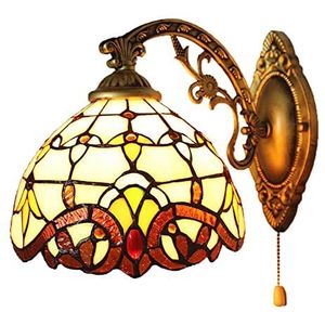 8-Inch Tiffany Wandlichtwandverlichting Met Getinte Glazen Barokke Lampenkap, Wandwandlamp Met Schietschakelaar Voor Slaapkamer, Woonkamer, Eetkamer