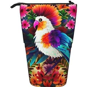Kleurrijke Dieren & Bloemen Etui Telescopische Make-up Tas Pop Up Office Organizer Box Staande Pen Houder Cosmetica Tas met Ritssluiting, Zwart, Eén maat, Munten Pouch