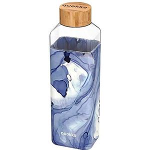 Quokka Storm Liquid 700 ml, vierkante waterfles van glas, BPA-vrij, herbruikbaar, van borosilicaatglas, met siliconen hoes en bamboesluiting