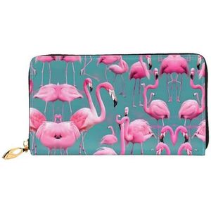 ZYVIA A Flock of Flamingo's Modieuze Dubbelzijdige Gedrukt Lederen Lange Portemonnee Multifunctionele Vrouwen Portemonnee Gesimuleerd Leer Grote Capaciteit Zacht, Zwart, Eén maat