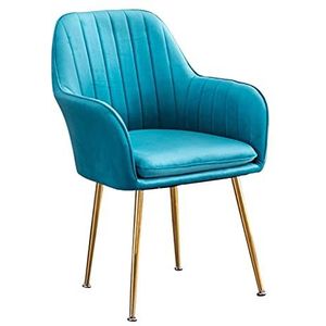 GEIRONV 1 stks zachte fluwelen eetkamerstoel, met armleuningen rugleuning make-up stoel metalen stoelbenen voor eetkamer stoelen Eetstoelen (Color : Blue)