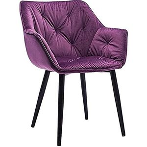 GEIRONV 1 stks fluwelen eetkamerstoel, woonkamer slaapkamer keuken fauteuil metalen benen moderne hoge achterkant gewatteerde lounge zijkantje Eetstoelen (Color : Purple, Size : Black feet)