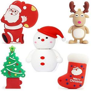 LEIZHAN 16GB USB Stick 2.0 OTG Geheugenstick USB-Flashstation Computer Schokbestendig Geweldig cadeau Hoge snelheid 5 stks/set（Kerstmis，16GB）