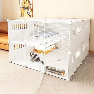 Kattenkooi indoor kattenhek doe-het-zelf kattenbox afneembare kooi voor kleine dieren kattenverblijven grote oefenplaats ideaal voor 1-3 katten, konijnen en klein dier (maat: 105 x 90 x 70 cm)