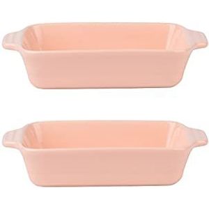 Keramische ovenschaal, taartschaal, Keramische bakset van 2, rechthoekige bakschalen, ovenschaal, serveerschaalset for tapas, braadpan, braden, kookschalen for oven,blauw,M (Color : Pink, Size : M)