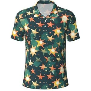 Atomic Stars Retro Patroon Print Print Polo Shirts Korte Mouw Vochtafvoerende Casual Outdoor Activiteiten Camping Golf, Zwart, S