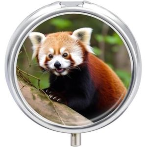 Pillendoos 3 compartimenten ronde pillenorganisator dagelijks kleine pillenetui voor reizen kleine rode panda metalen pillencontainer draagbare medicijnorganisator voor pillen vitaminen visolie