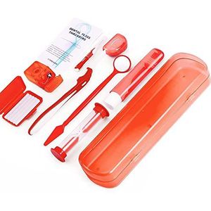 ZKSMNB Orthodontische verzorgingsset, beugelset, draagbare orthodontische reinigingsset, V-borstel orale spiegel interdentale borstel tandzijde tandzijde tandheelkundige wax mondverzorging reizen 8-delige set (rood)