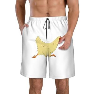 Animal Farm-Chicken Run Print Strandshorts voor heren, lichtgewicht, sneldrogend trekkoord zwembroek met zakken, Wit, L