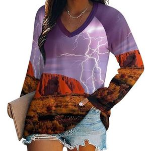 Rocks Desert Storm vrouwen casual T-shirts met lange mouwen V-hals bedrukte grafische blouses Tee Tops 5XL