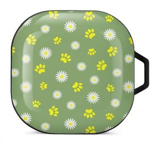 Pet Paw Prints And Daisy Flowers Oordopjes Hoesje Compatibel met Samsung Hard Shell Beschermhoes Zwart-Stijl