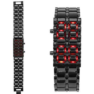 Armband Horloge, Elektronische Horloge Stalen Band voor Studenten voor Paar (Zwarte riem rood licht)