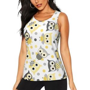 JGHHOUN Dier Cartoon Uilen Leuke Print Stijlvolle Atletische Tank Top Zomer Activiteiten Vissen Camping Yoga Blijf Koel Droog, Zwart, S