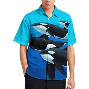 Sea Panda Killer Whale T-shirt met korte mouwen voor heren, casual knoopsluiting, zomer, strand, top met zak