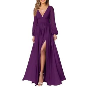 Chiffon bruidsmeisjesjurken voor dames, formele avondjurken, cocktailjurken, grote maten, Druif, 44