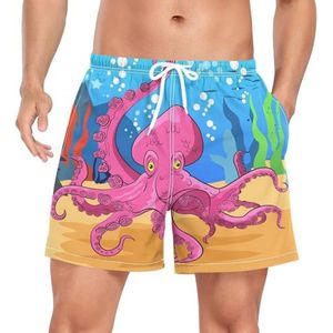 Cartoon Funny Baby Octopus Zwembroek voor heren, sneldrogend, met zakken, Leuke mode, XXL