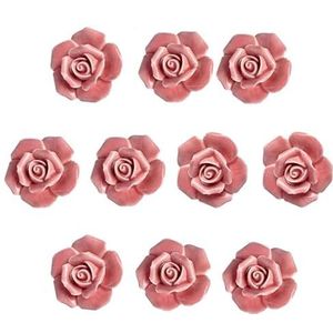 WLTYSM Handgrepen Knoppen 10 Stks Keramische Vintage Bloemen Rose Bloem Deurknoppen Handvat Lade Keuken + Schroeven (Roze) Kast Trekt