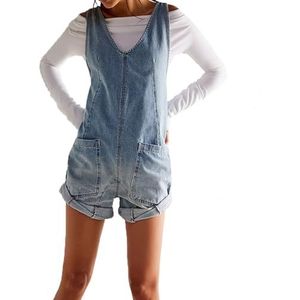 Dames Zomer Vintage mouwloze shorts Denim Jumpsuit Rompers met Pocket verstelbare riem,Blauw,M