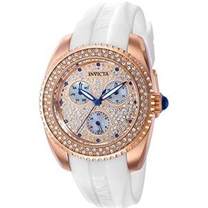 Invicta Dames analoog quartz horloge met siliconen band 37411, Kleur: wit, Kwartsbeweging