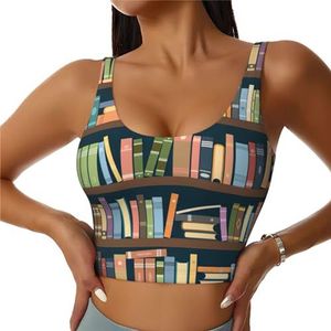 Cartoon Boekenplank Boekenwurm Print Casual Wear Vrouwen Sport Vest Yoga Vest Workout Vest Voor Vrouwen Lichtgewicht Trendy, Zwart, S