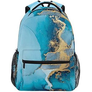 Blauwe abstracte marmeren inkt kunst schilderij schouder rugzak student boekentassen voor reizen kind meisjes jongens