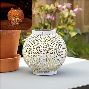 Gadgy Solar Lantaarn Metaal | rond | wit | 20 x 17.5 cm | buitenlamp zonne energie | solar tuinverlichting