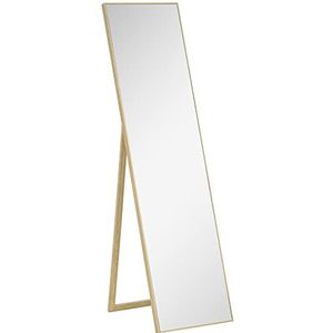 HOMCOM staande spiegel, passpiegel met houtnerf, kapspiegel, make-upspiegel voor slaapkamer, woonkamer en entree, zilver+lichtbruin, 40 x 35 x 147 cm