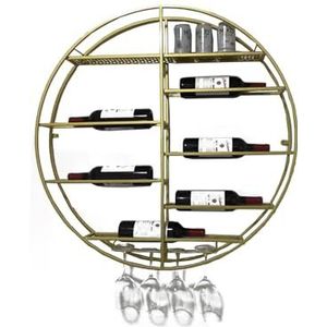 Rond wijnrek, aan de muur gemonteerd wijnrek, wijnopslagrek, wandwijnrekken voor wijnflessen, moderne metalen wijnglashouder, metalen hangende wijnhouder, ronde wijnglasplankbekerhouder (Color : B,