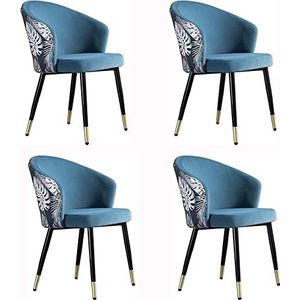 GEIRONV Moderne eetkamerstoel set van 4, met metalen poten fluwelen rugleuningen zitting woonkamer stoel huishoud make-up stoel dressing stoel Eetstoelen (Color : Lake blue, Size : 43x44x79cm)