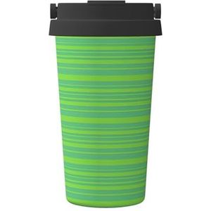 Groene gestreepte print reizen koffiemok lekvrije thermosbeker geïsoleerde beker, voor kantoor camping
