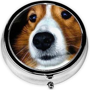 Shetland Herdershond Print Pillendoos 3 Compartimenten Kleine Pillenetui met Spiegel Pillen Organizer voor Outdoor Reizen Pocket Purse