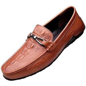 Loafers for heren Effen kleur leer met krokodillenprint Rij-instappers Antislip platte hak Comfortabele wandelinstappers (Color : Brown, Size : 39 EU)