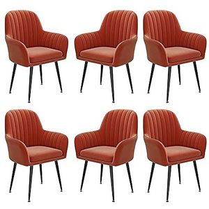 GEIRONV Eetkamerstoelen Set van 6, 47 × 44 × 80cm Appartement flanel fauteuil woonkamer slaapkamer balkon receptie stoelen Eetstoelen (Color : Red, Size : Black feet)