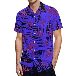 Helder paars neon onkruid heren Hawaiiaanse shirts korte mouw casual shirt button down vakantie strand shirts XL