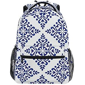 Chinese blauwe bloem patroon school rugzak voor meisjes jongens middelbare school stijlvolle ontwerp student tassen boekentassen, Patroon, 11.5×8×16In