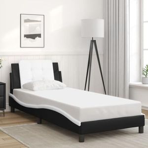 XGWKCNV Furniture Select-bedframe zonder matras zwart en wit 100x200 cm kunstleer