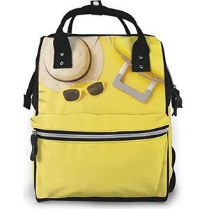 Luiertas Rugzak, JOJOshop Flat Lay Yellow koffer achtergrond, groot multifunctioneel rugzak, grote capaciteit, waterdicht en stijlvol