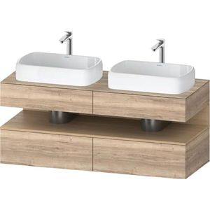 Duravit Qatego console badmeubel, 2 uittrekelementen, 2 laden, 2 uitsparingen, 1400x550x600mm, eiken nis naturel, QA4767030, Kleur: Gemarmerd eiken/met nisverlichting