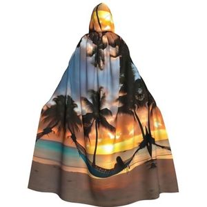 FRGMNT Coconut Beach Sunset Hangmat print Mannen Hooded Mantel, Volwassen Cosplay Mantel Kostuum, Cape Halloween Dress Up, Hooded Uniform