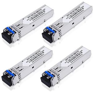 4 Pack 1.25G SFP Module 1000Base-LX (SMF, 1310nm, 20km, DDM) Single-Mode Transceiver voor Cisco GLC-LH-SMD, Ubiquiti UniFi, Meraki MA-SFP-1GB-LX10, Fortinet, Mikrotik, TP-Link, Netgear, TL-SM31110