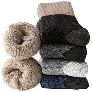 Josnown Thermosokken voor heren, 5 paar dikke warme wintersokken, ademende wollen sokken, maat 39 - 45, 5 kleuren., 39/45 EU