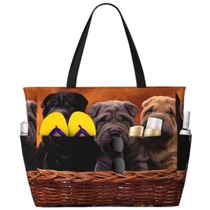 HDTVTV Shar Pei zwarte puppy kleine honden grijze puppy huisdieren, grote strandtas schoudertas voor vrouwen - draagtas handtas met handgrepen, zoals afgebeeld, Eén maat