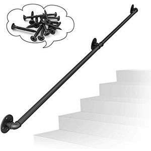 Metalen trap leuning voor gehandicapte oudere kinderen binnenshuis trappen, zwarte smeedijzeren banidische leuningsteun voor Corridor Attic Restaurant Boerrail (maat: 30 cm)