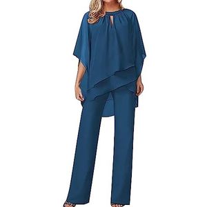 Sawmew Broekpak Dames Zomer Tweedelig Tule Avondpak Sets Tweedelig Chiffon Overhemd en Hoog Getailleerd Broekpak Elegante Vintage 2-delige Set Outfit Cocktailparty Feestelijk Broekpak (Color : Blue B