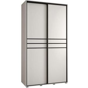 MEBLE KRYSPOL Davos 12 130 Kledingkast met twee schuifdeuren voor slaapkamer - moderne opbergkast, kledingroede en planken - 235,2x130x60 cm - Wit Wit Zwart