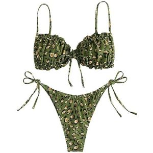 Lace-up Bikini Sets Vrouwen Luipaard Print Halter Bikini Set Tweedelig Push Up Badpak Driehoek Bikini's String Bikini Bottoms Badmode for Strand(Green,XL)