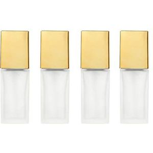4 stuks, 1 oz/30 ml Matte Glass Essence Lotion Pompfles, Lege Vierkante Cosmetische Container Reizen Vloeibare Foundation Base Dispenser Flesjes met Drukpomp, Gouden Deksel