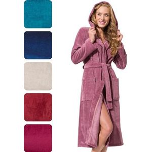 Morgenstern badjas dames capuchon bamboe katoen microfiber badstof velour donker oudroze L
